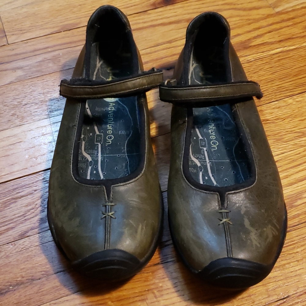 Funky green Jeep shoes with velcro straps